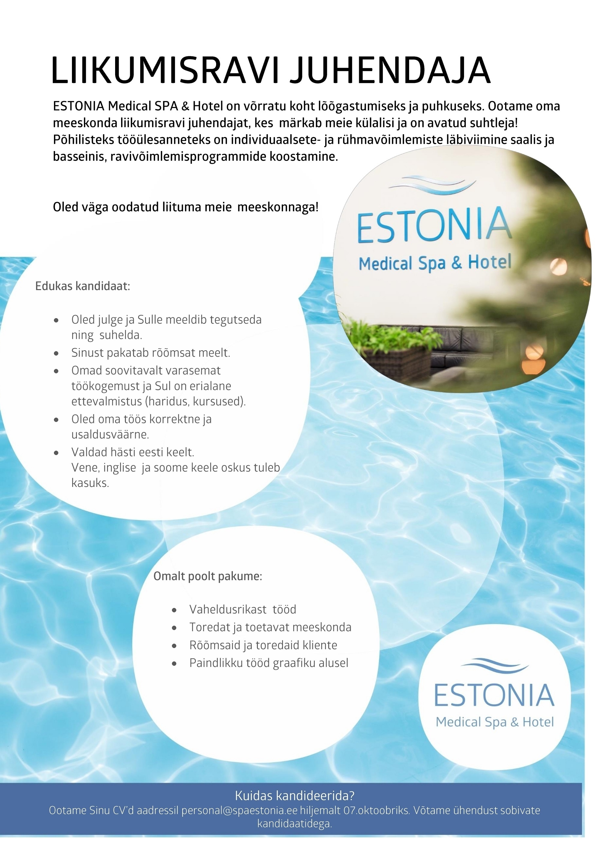 Estonia Spa Hotels AS Liikumisravi juhendaja Estonia Medical Spa&Hotel