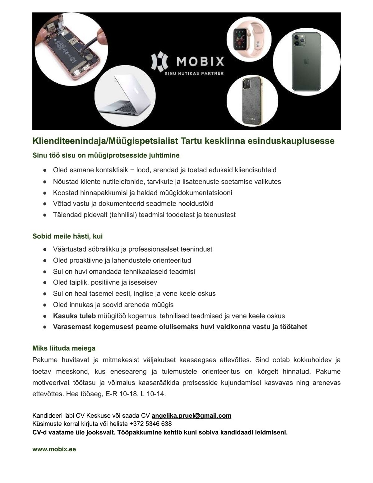 Mobix JK OÜ Klienditeenindaja/ Müügispetsialist