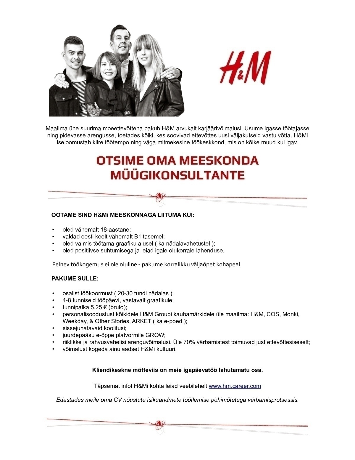 H & M HENNES & MAURITZ OÜ MÜÜGIKONSULTANT Tallinna H&M kauplustes