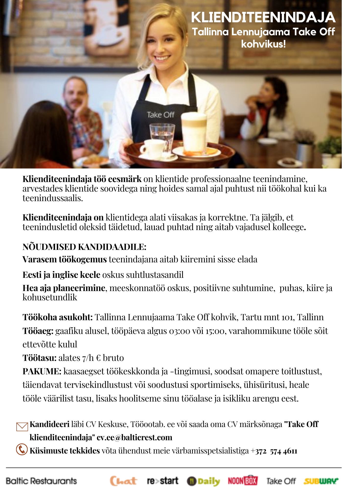 Baltic Restaurants KLIENDITEENINDAJA LENNUJAAMA TAKE OFF KOHVIKUSSE!