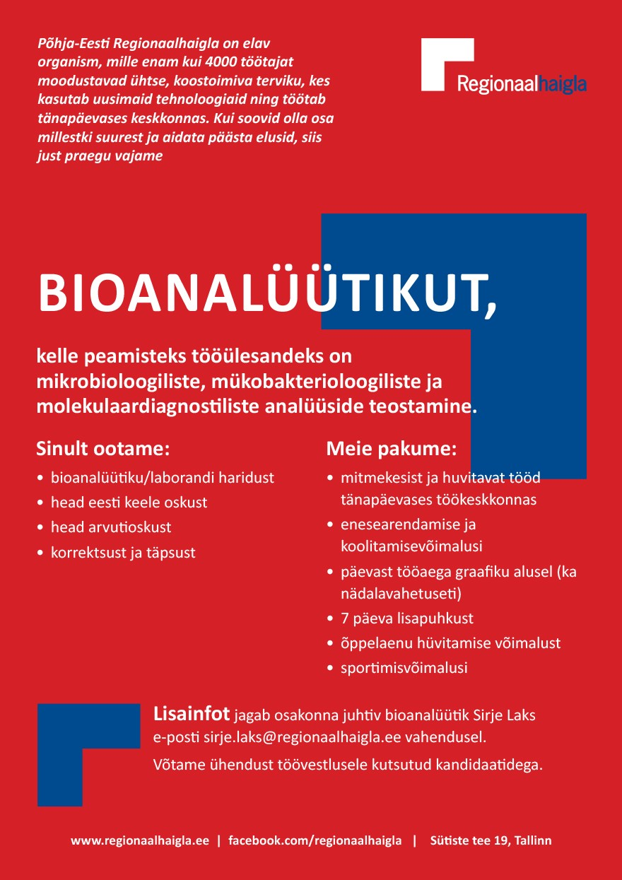 Põhja-Eesti Regionaalhaigla Bioanalüütik mikrobioloogia ja molekulaardiagnostika osakonda