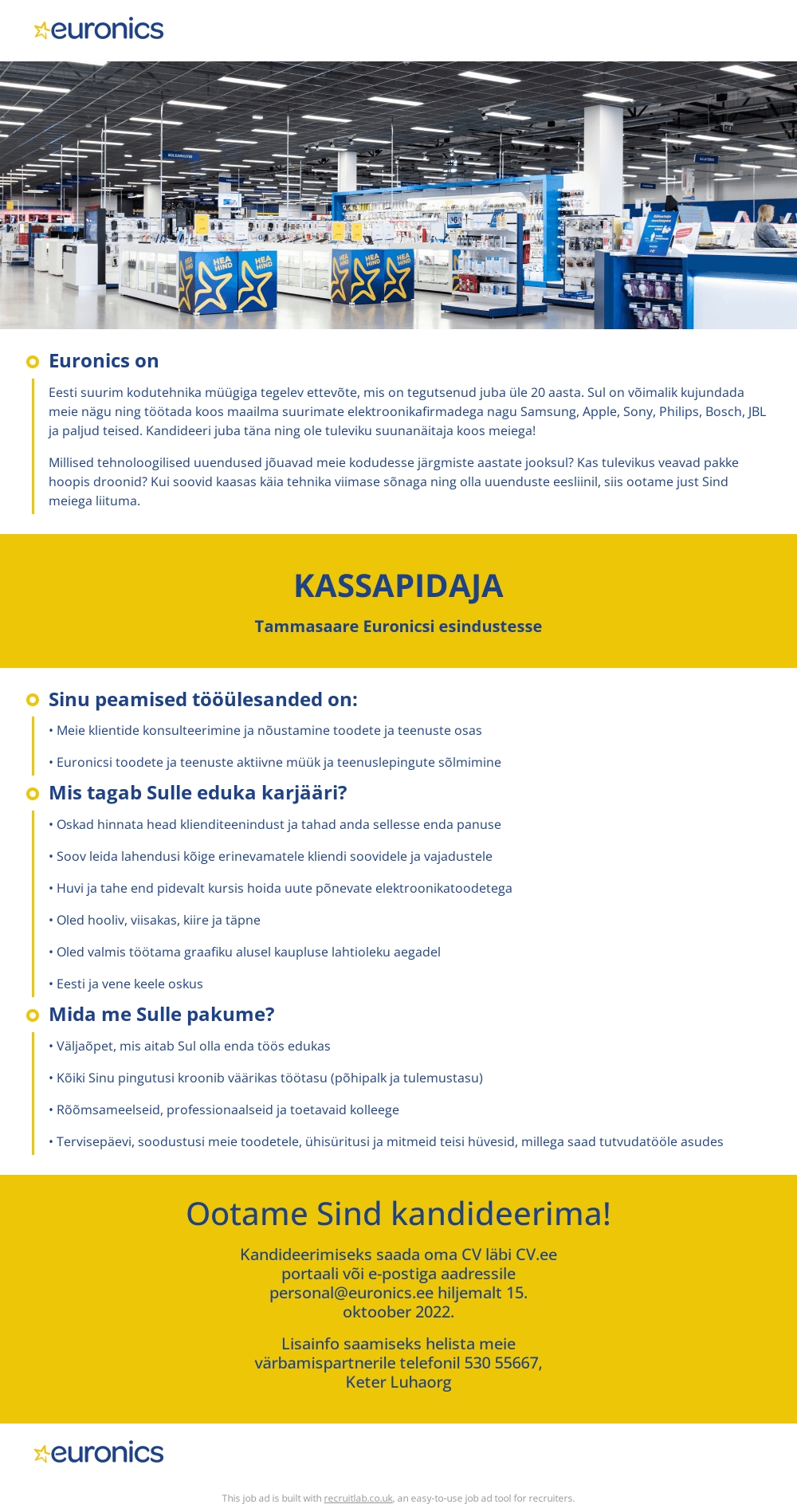 Sandmani Grupi AS Tammsaare Euronicsi kassapidaja