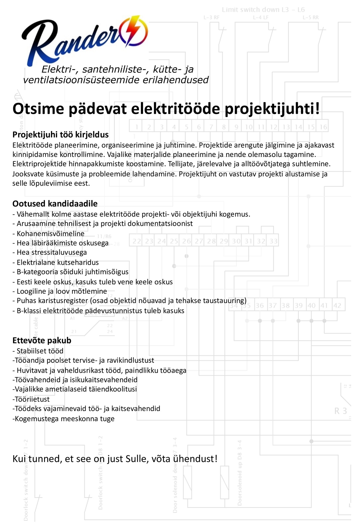 Randers OÜ Pädev elektritööde projektijuht