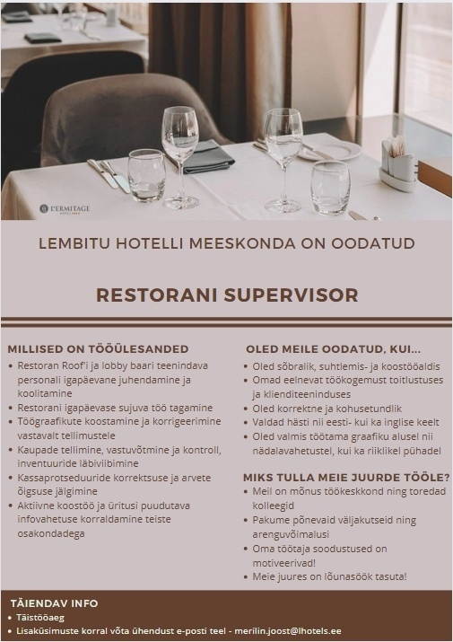 Hotel Lembitu OÜ Restorani supervisor