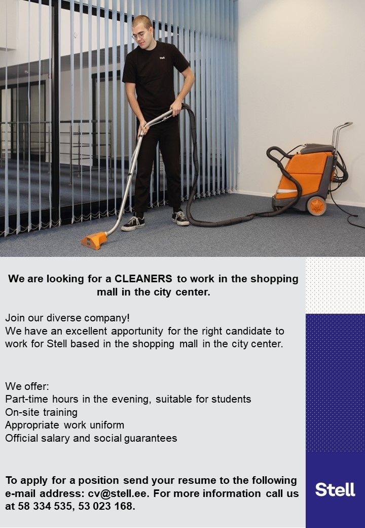 Stell Eesti AS Cleaning jobs available!