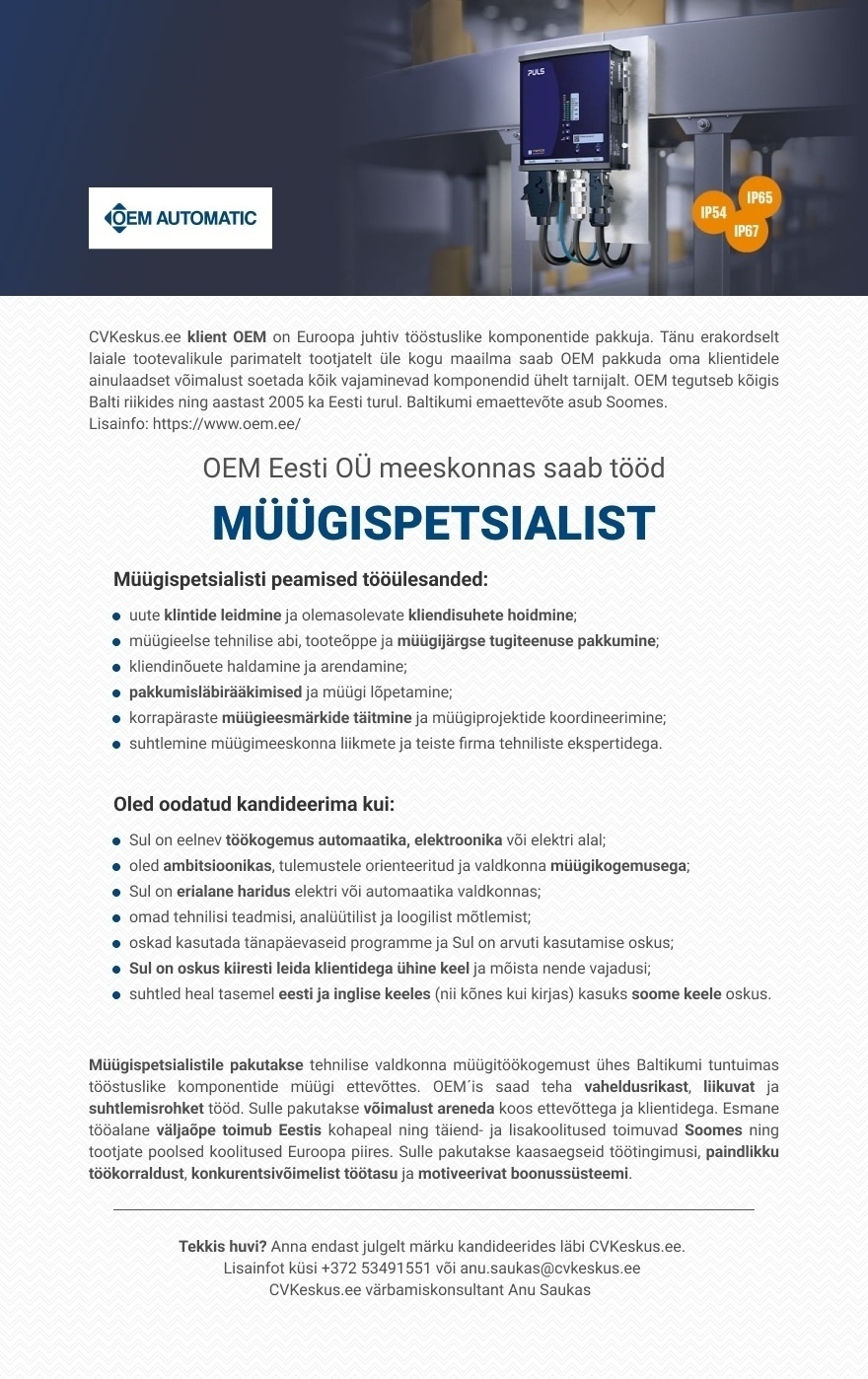 OEM Eesti OÜ Müügispetsialist