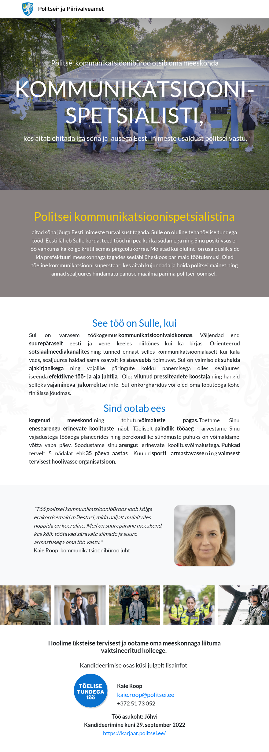 Politsei- ja Piirivalveamet Kommunikatsioonispetsialist