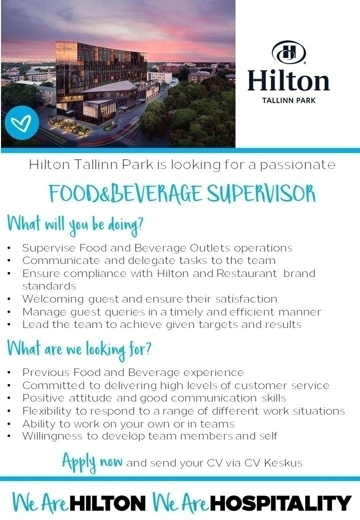 Hilton Tallinn Park FOOD&BEVERAGE SUPERVISOR