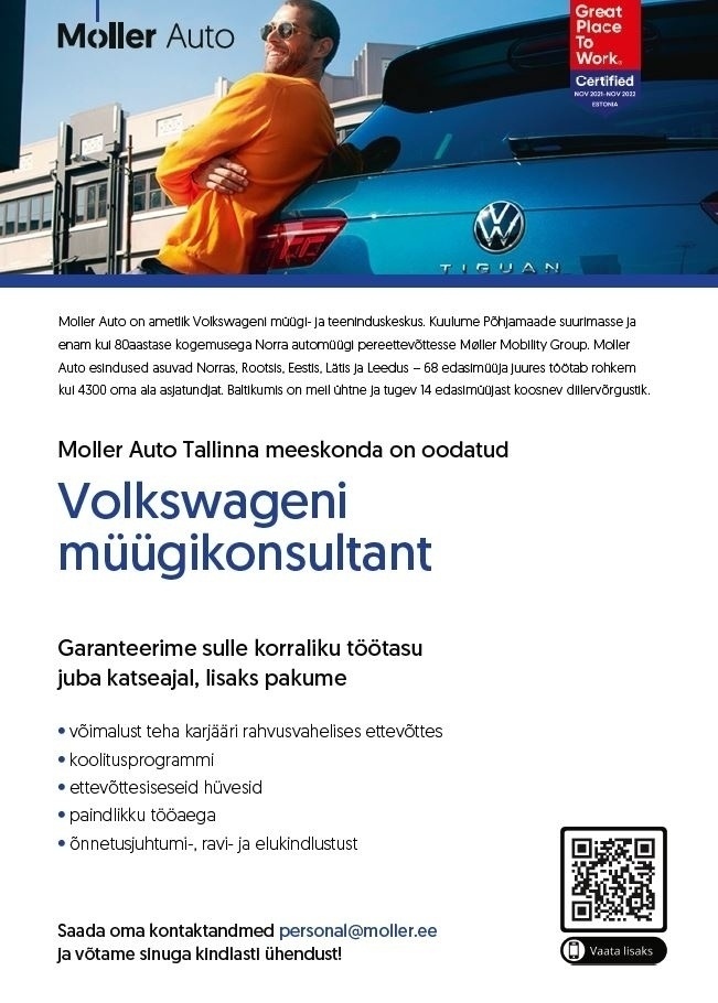 Moller Auto Tallinn OÜ VOLKSWAGENI MÜÜGIKONSULANT
