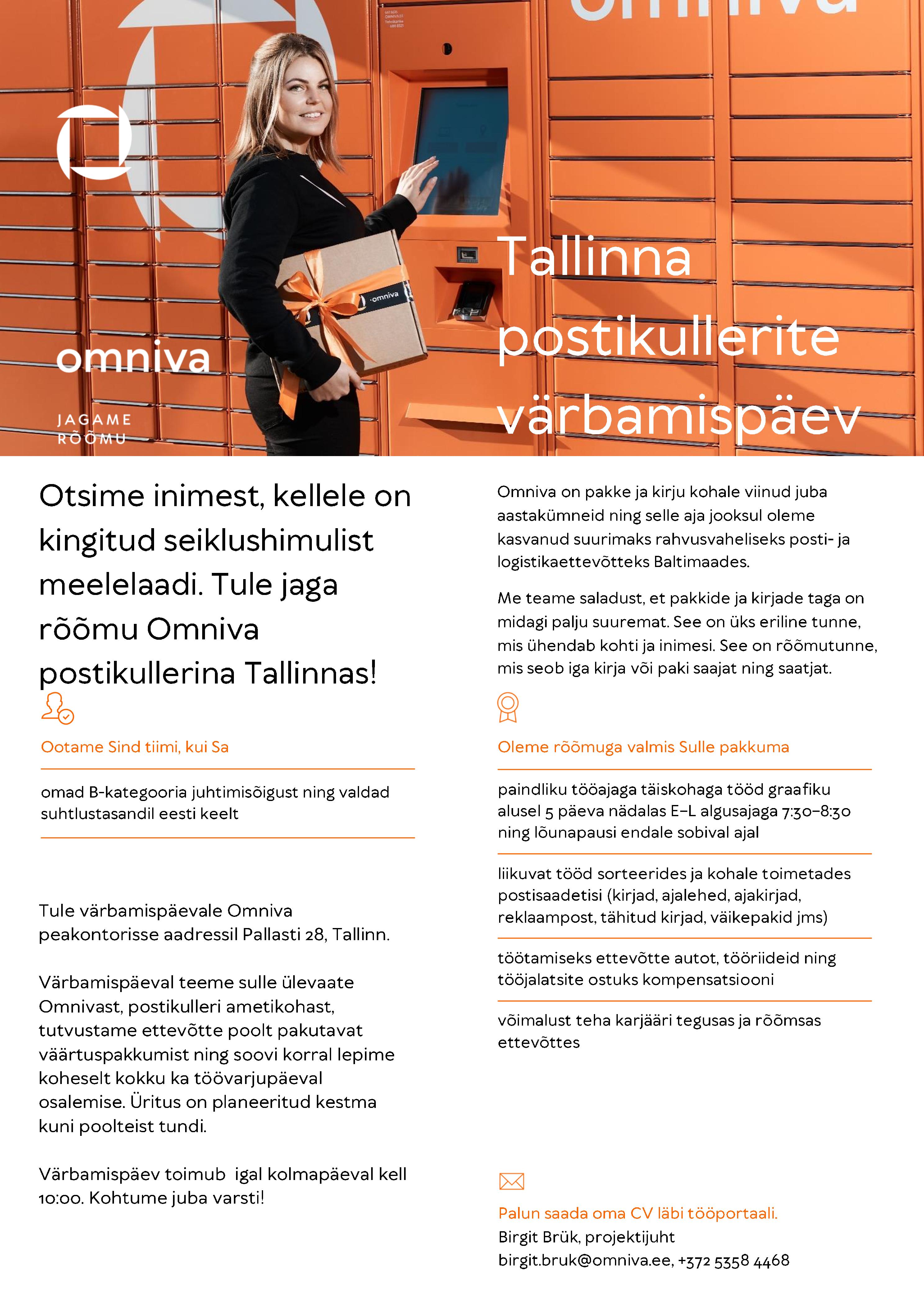 CVKeskus.ee klient Tallinna postikullerite värbamispäev iga kolmapäev kell 10:00.