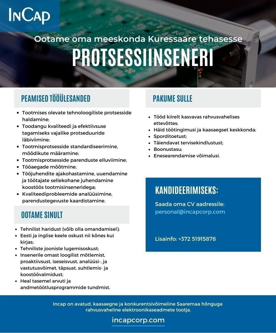 Incap Electronics Estonia OÜ Protsessiinsener