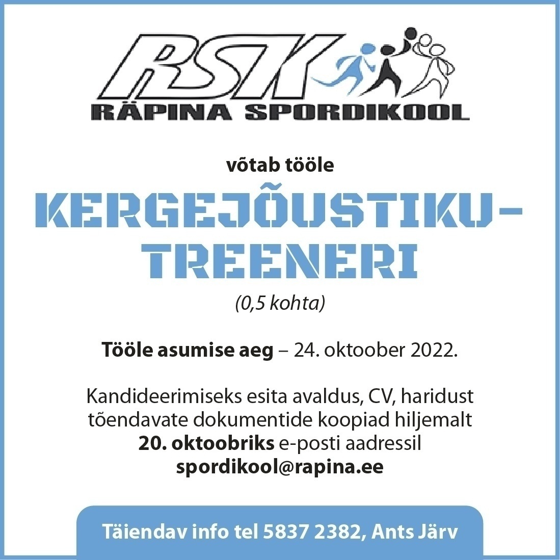 RÄPINA SPORDIKOOL Kergejõustikutreener