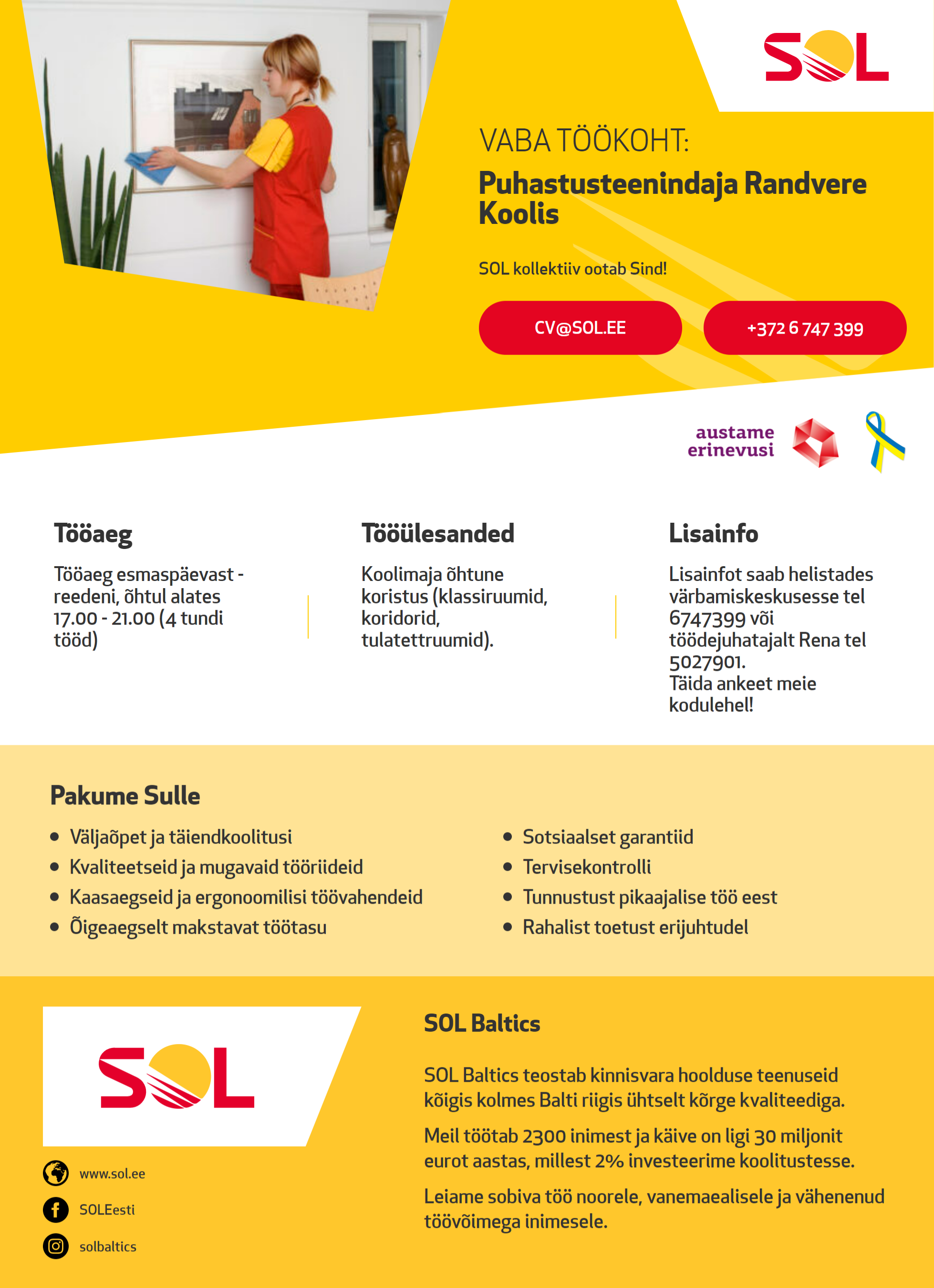 SOL Baltics OÜ Puhastusteenindaja Randvere Koolis