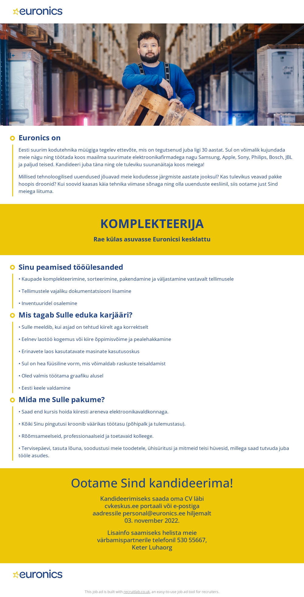 Sandmani Grupi AS Euronicsi kesklao komplekteerija