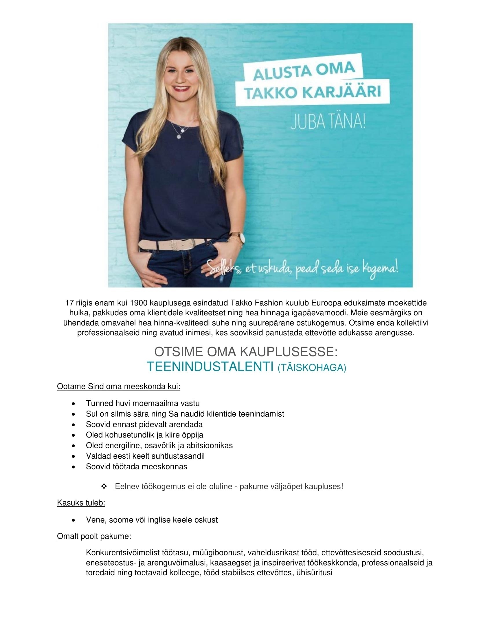 TAKKO FASHION Teenindustalent Nautica keskuse Takko