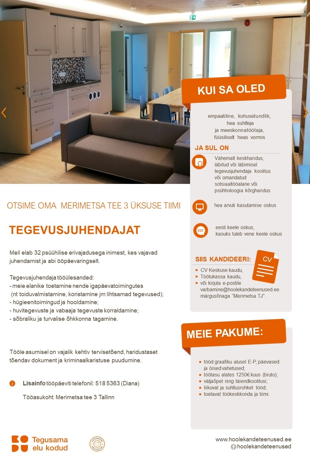 HOOLEKANDETEENUSED AS TEGEVUSJUHENDAJA Merimetsa tee 3 üksuses