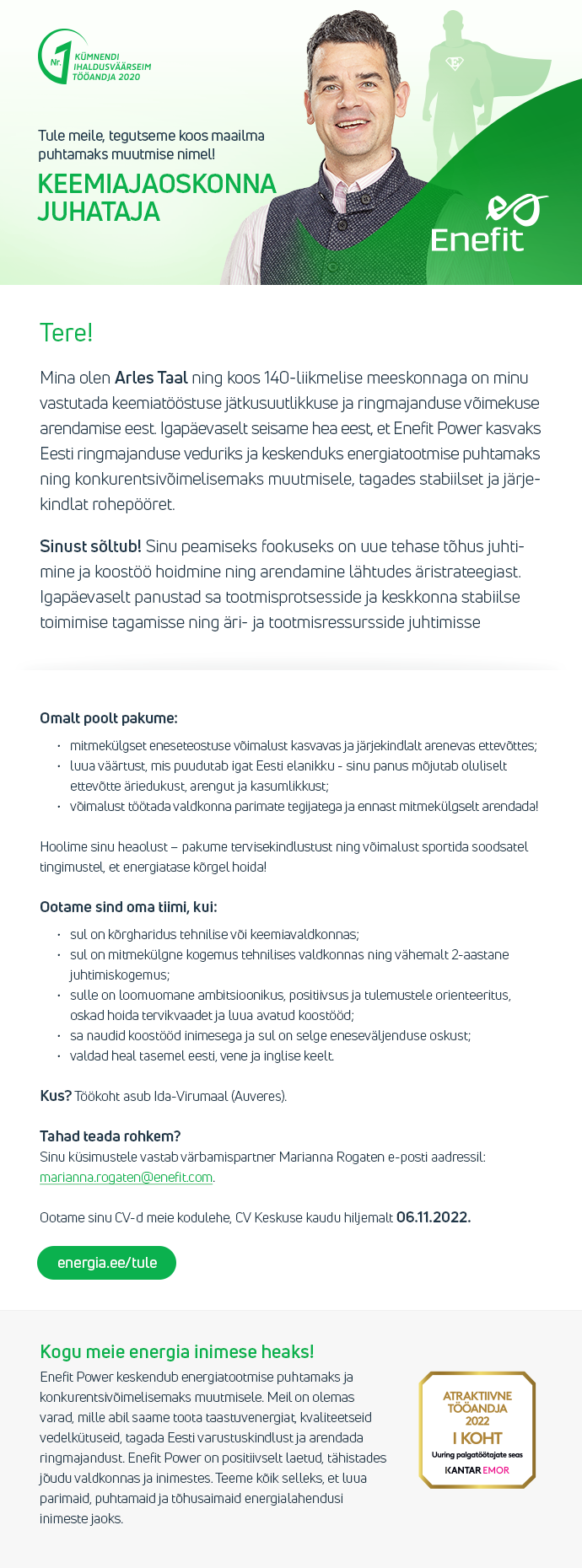 Eesti Energia AS KEEMIAOSAKONNA JUHATAJA