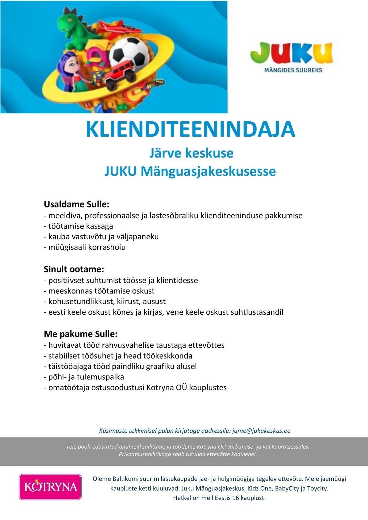 Kotryna OÜ Järve JUKU klienditeenindaja