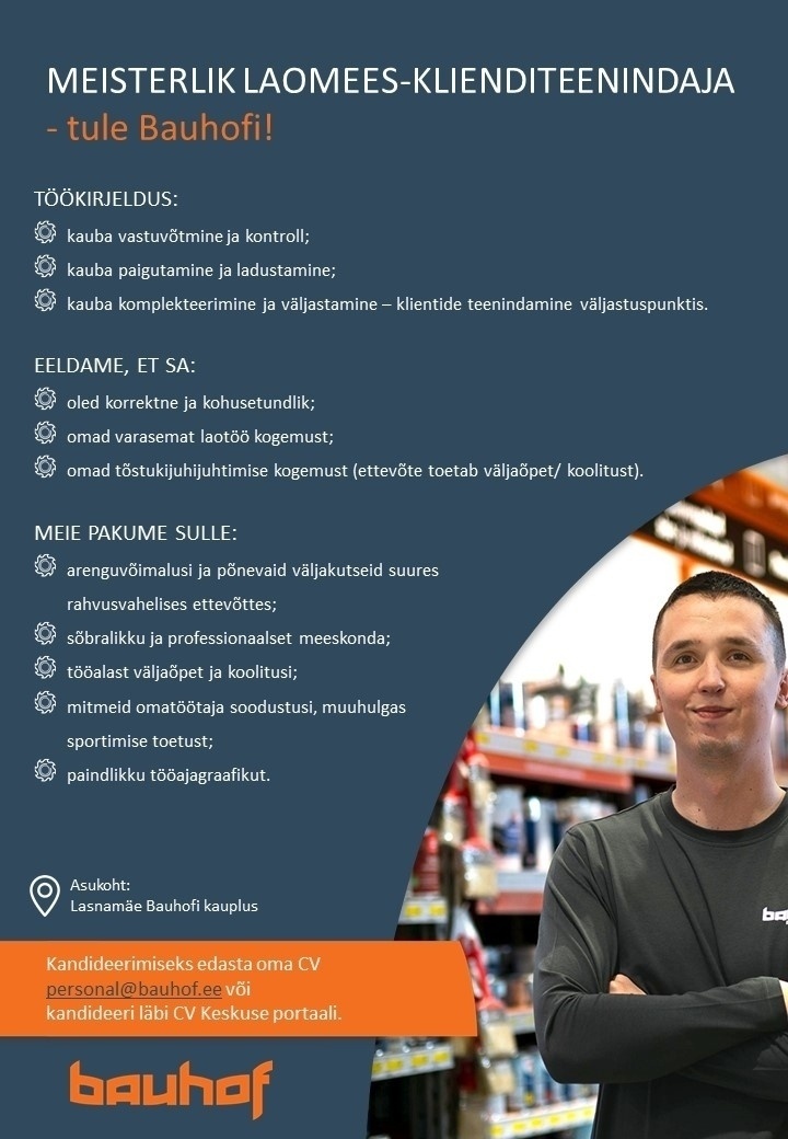 Bauhof Group AS Lasnamäe kaupluse laomees-klienditeenindaja