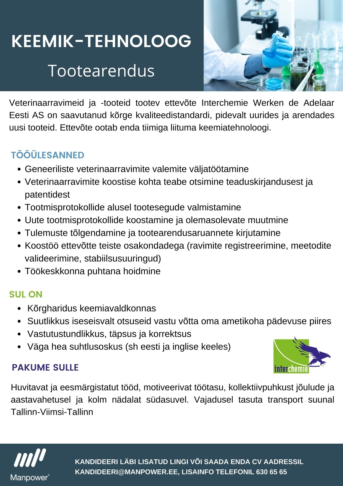 Manpower OÜ Keemik-tehnoloog