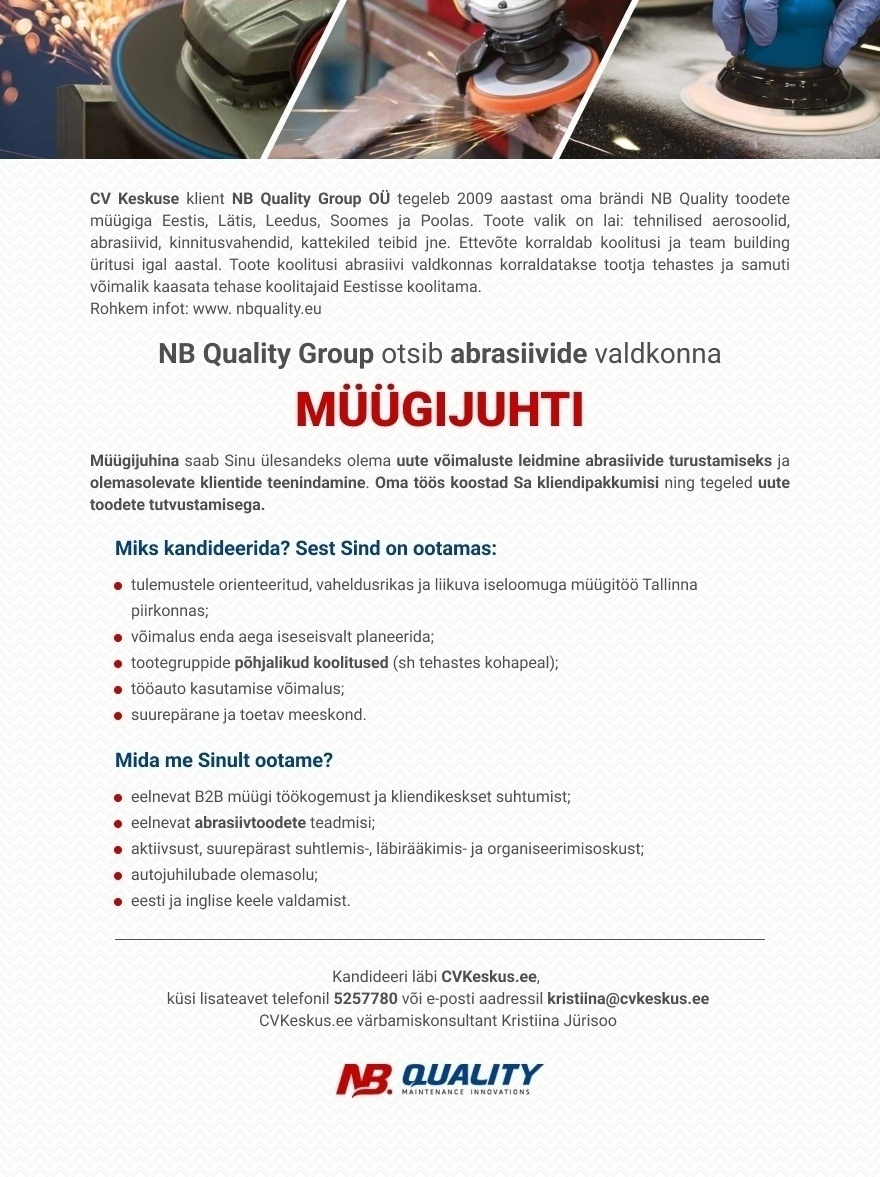 NB Quality Group OÜ MÜÜGIJUHT (abrasiivide valdkond)