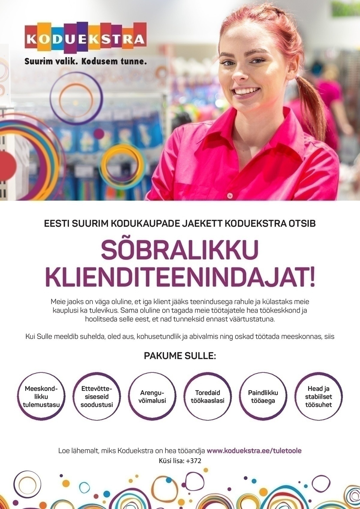 Koduekstra OÜ Müüja - klienditeenindaja KODUEKSTRA Rakvere Põhjakeskuses asuvasse kauplusesse (tähtajaline tööleping)