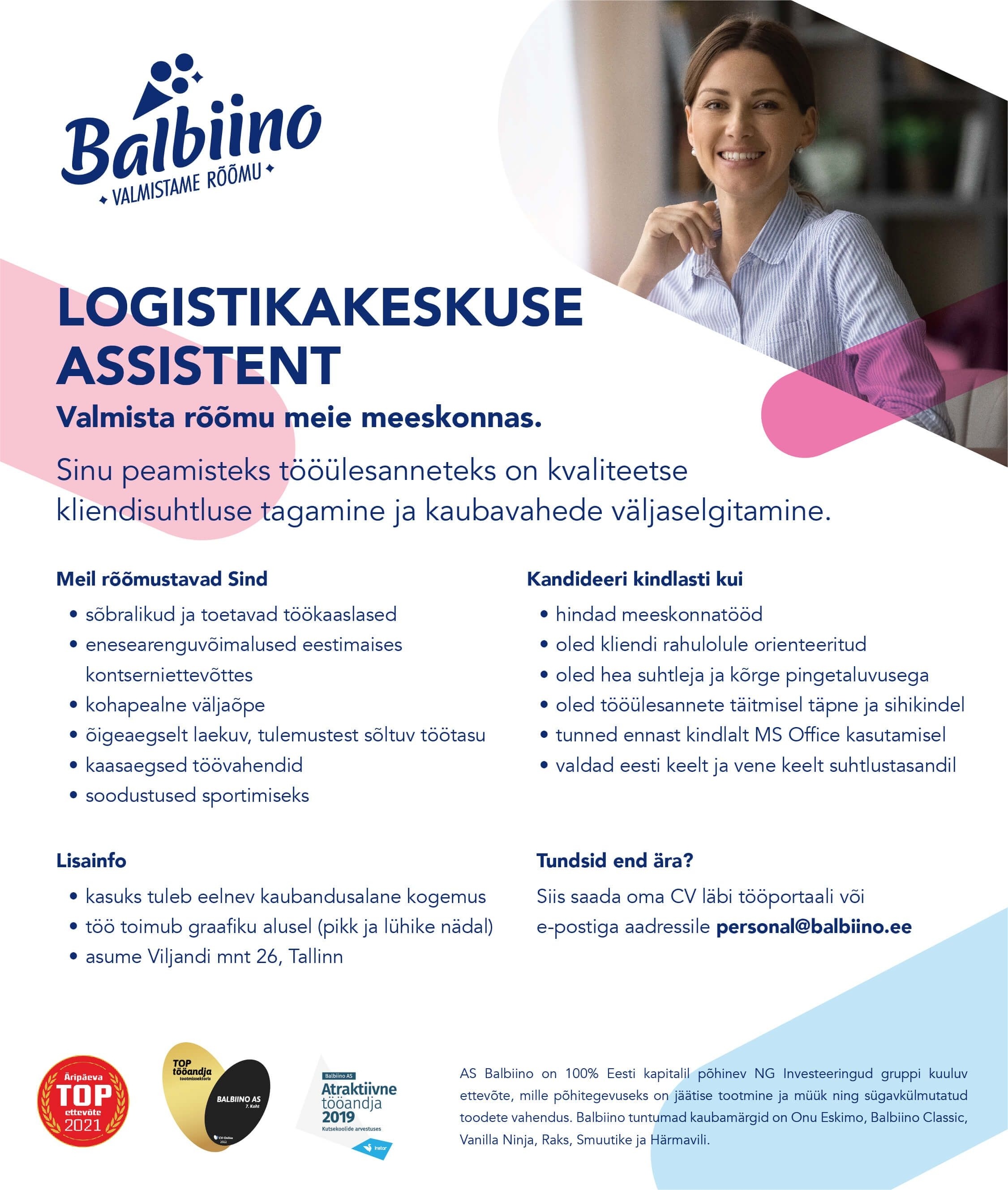 Balbiino AS Logistikakeskuse assistent
