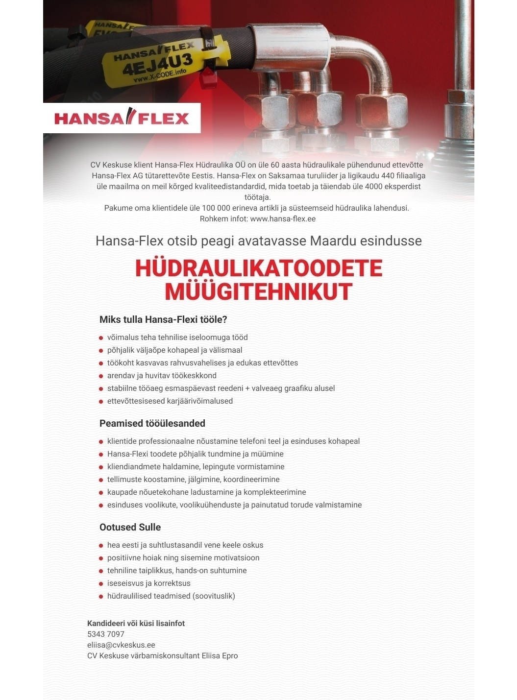 Hansa-Flex Hüdraulika OÜ HÜDRAULIKATOODETE MÜÜGITEHNIK
