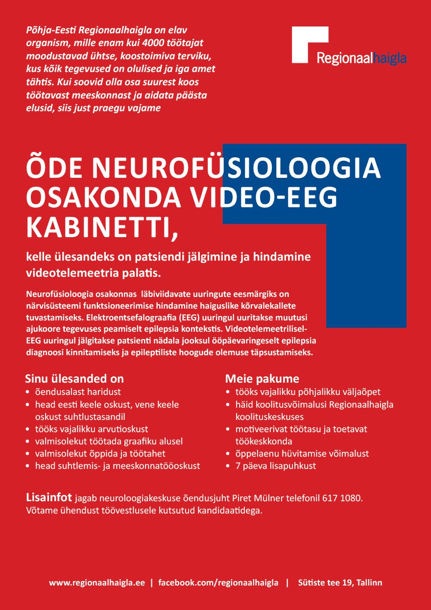 Põhja-Eesti Regionaalhaigla Õde neurofüsioloogia osakonda video-EEG kabinetti