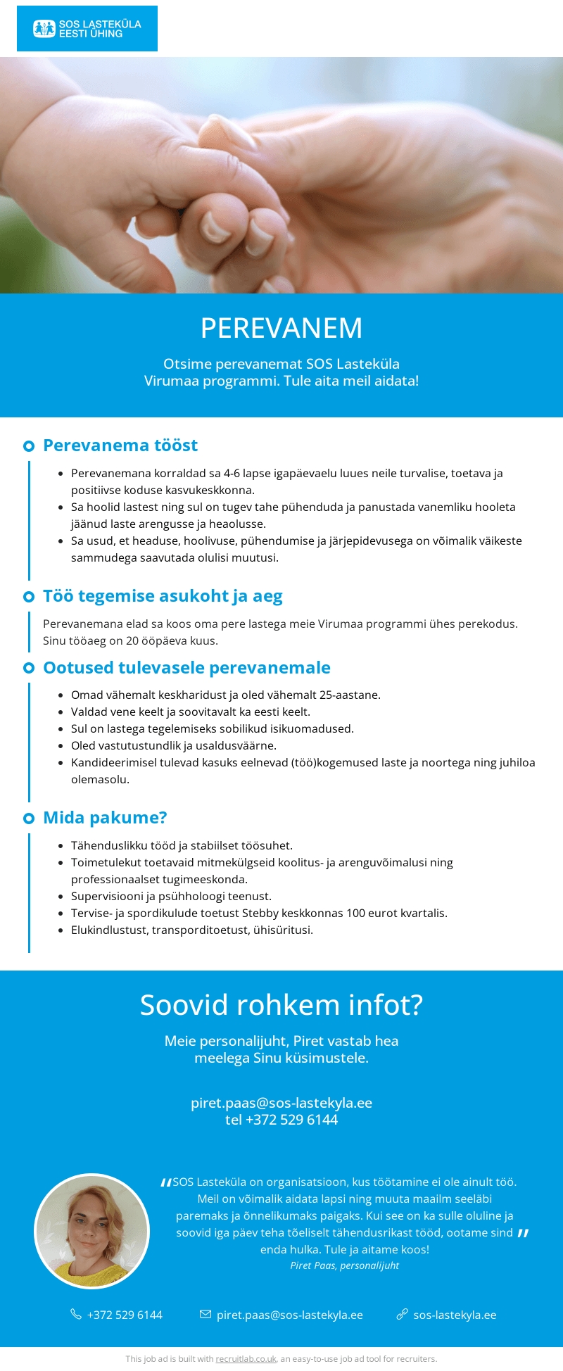 SOS Lasteküla Eesti Ühing Perevanem SOS Lasteküla Virumaa programmis