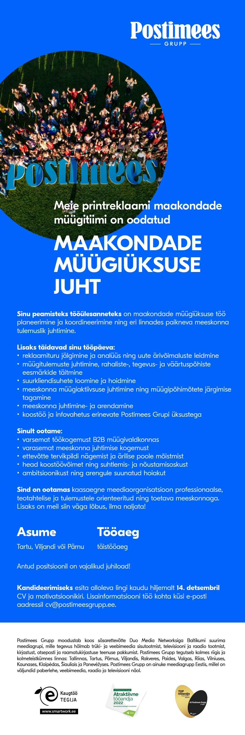 CVKeskus.ee klient Maakondade müügiüksuse juht (Tartu, Pärnu, Viljandi)