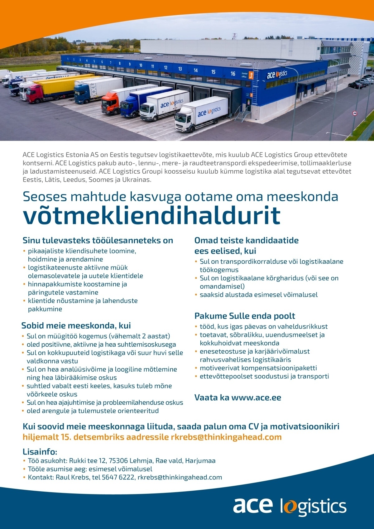 ACE Logistics Estonia AS Võtmekliendihaldur