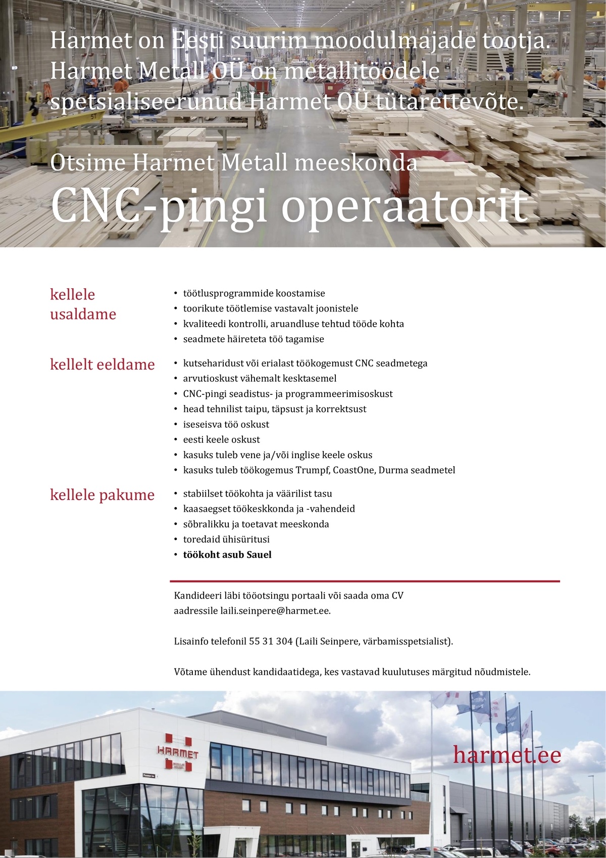 Harmet OÜ CNC-pingi operaator