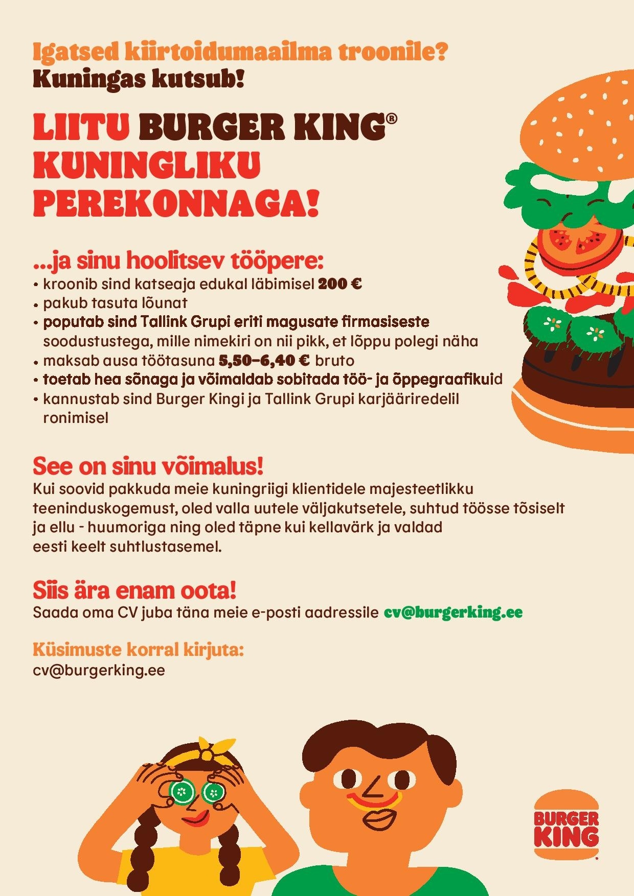 Tallink Grupp AS Burger King klienditeenindaja Tallinna restoranidesse