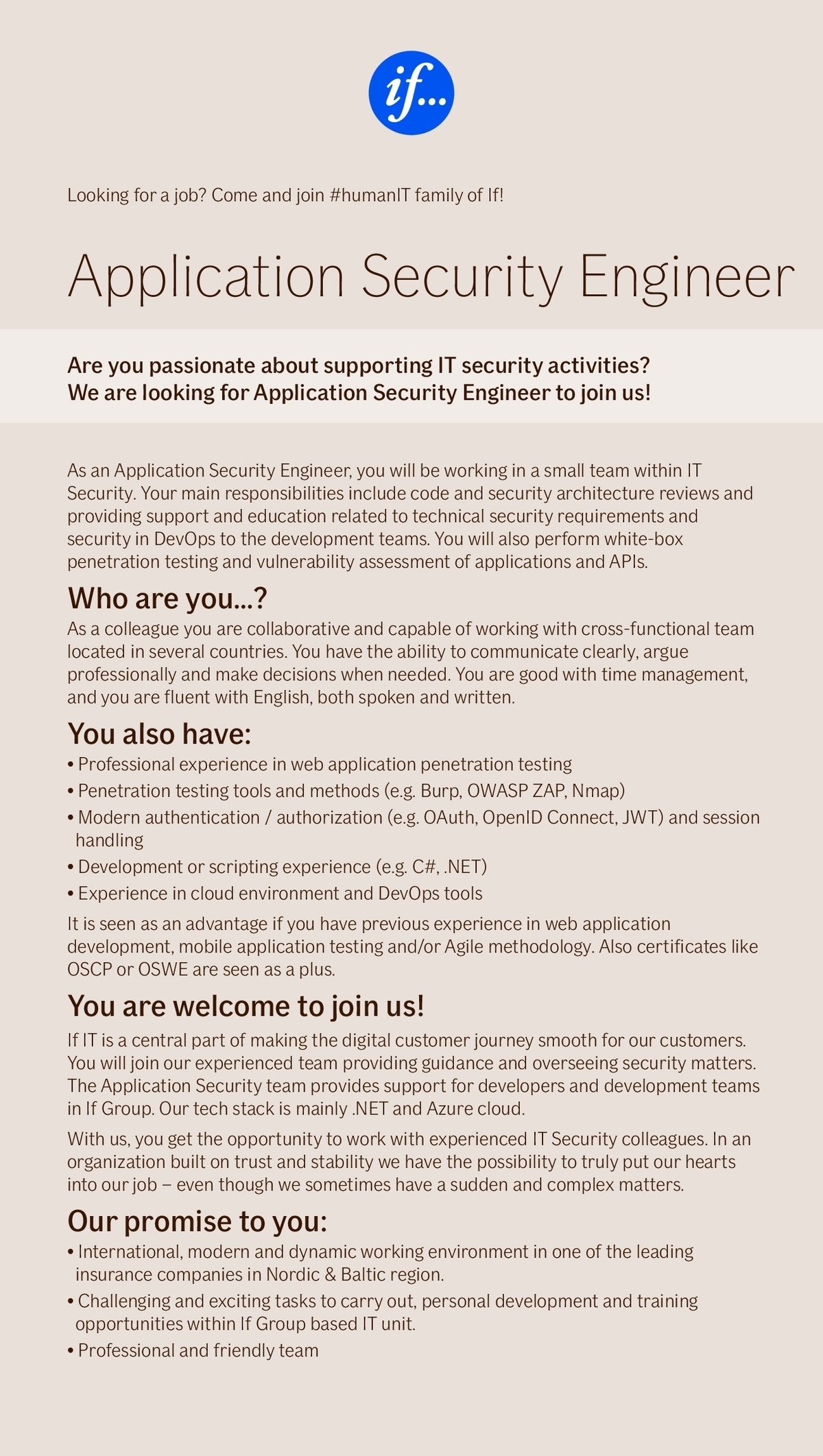 If P&C Insurance AS Application Security Engineer