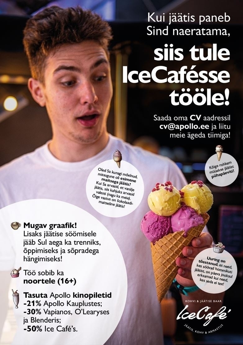 Apollo Kohvikud OÜ Ülemiste ICE CAFE otsib säravat KLIENDITEENINDAJAT!