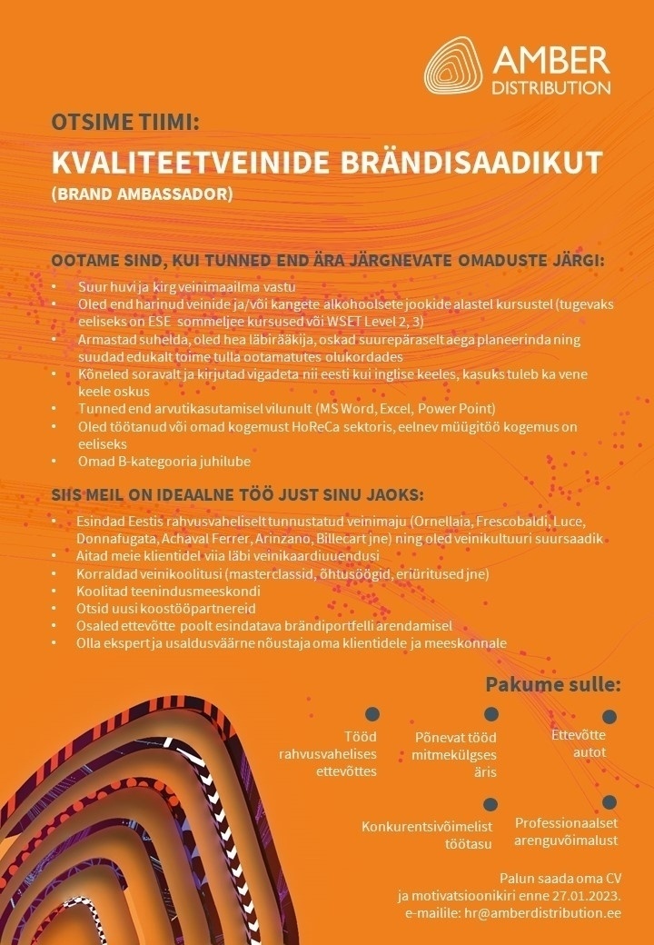 Amber Distribution Estonia OÜ KVALITEETVEINIDE BRÄNDISAADIKUT