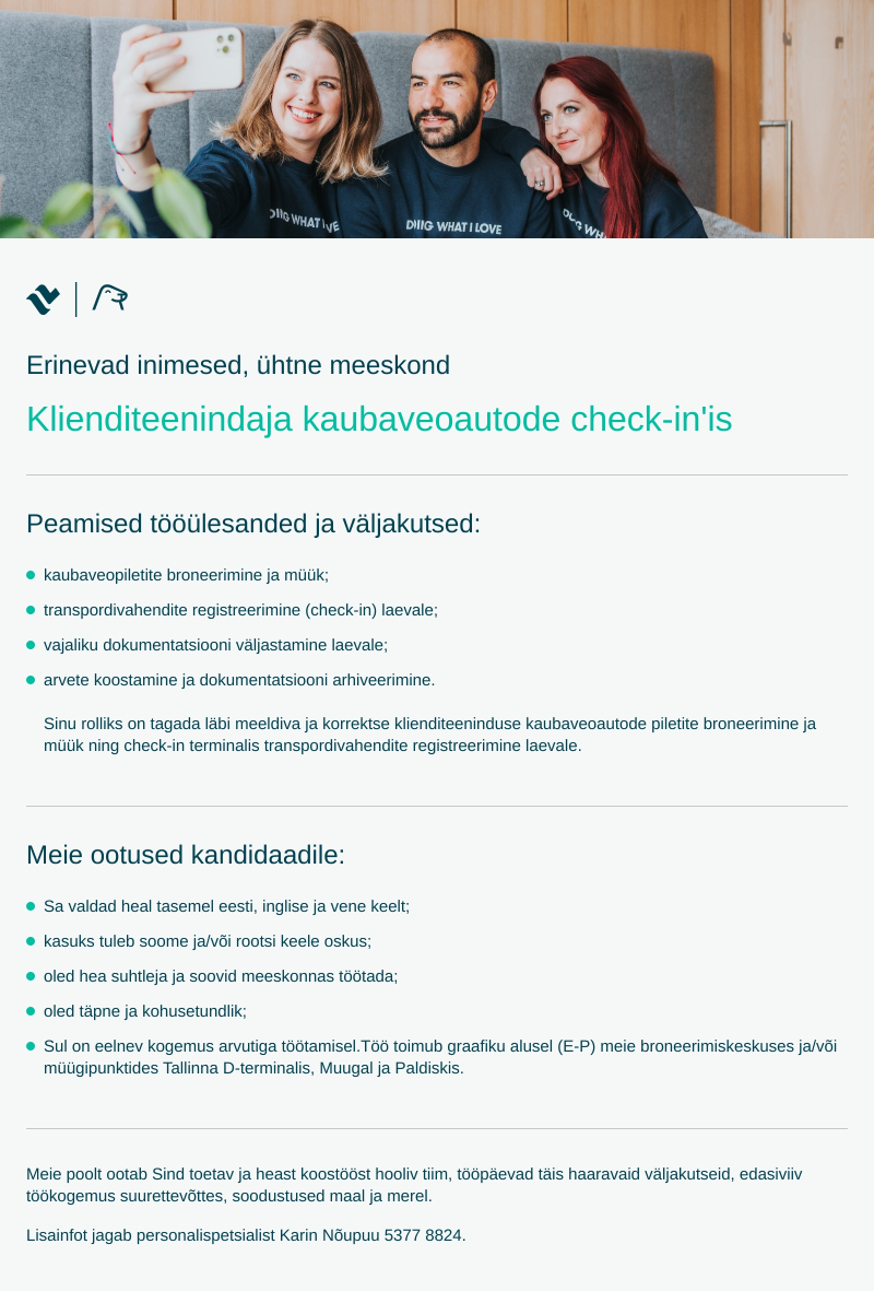 Tallink Grupp AS Klienditeenindaja kaubaveoautode check-in'is