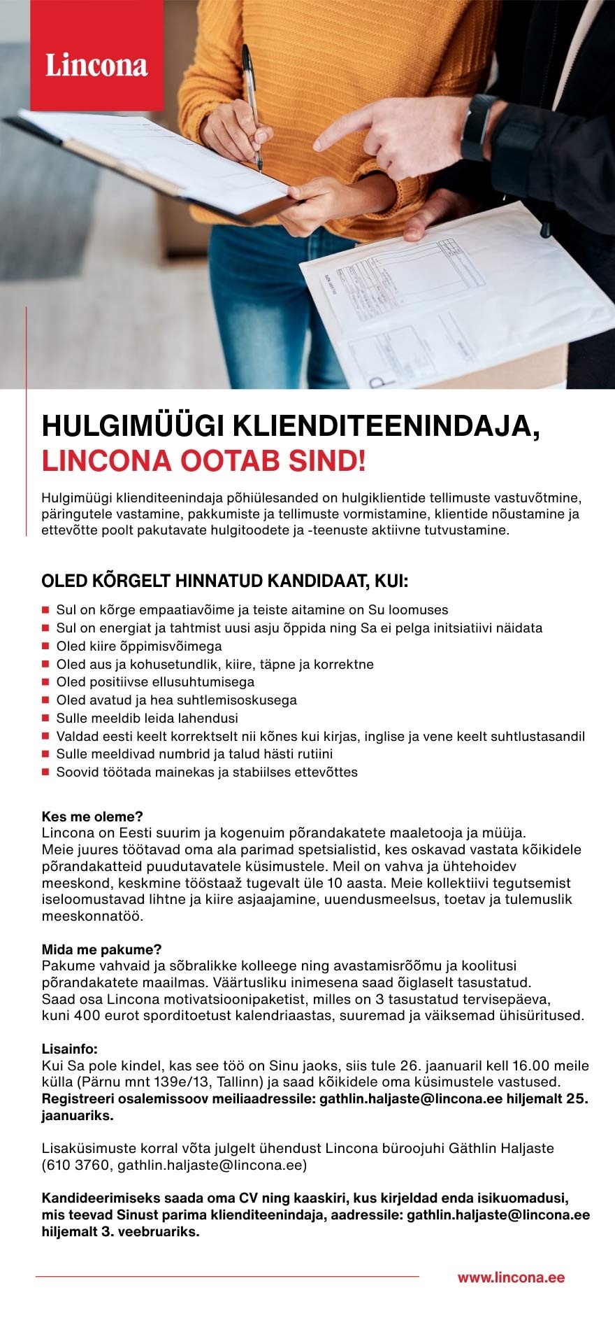 Lincona Konsult AS HULGIMÜÜGI KLIENDITEENINDAJA