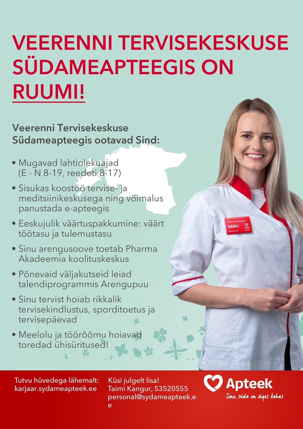PHARMA HOLDING OÜ Veerenni Tervisekeskuse Südameapteek ootab erialatöötajat!