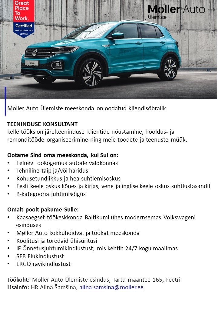 Moller Auto Tallinn OÜ Teeninduse konsultant