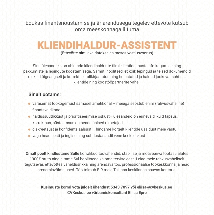 CVKeskus.ee klient KLIENDIHALDUR - ASSISTENT