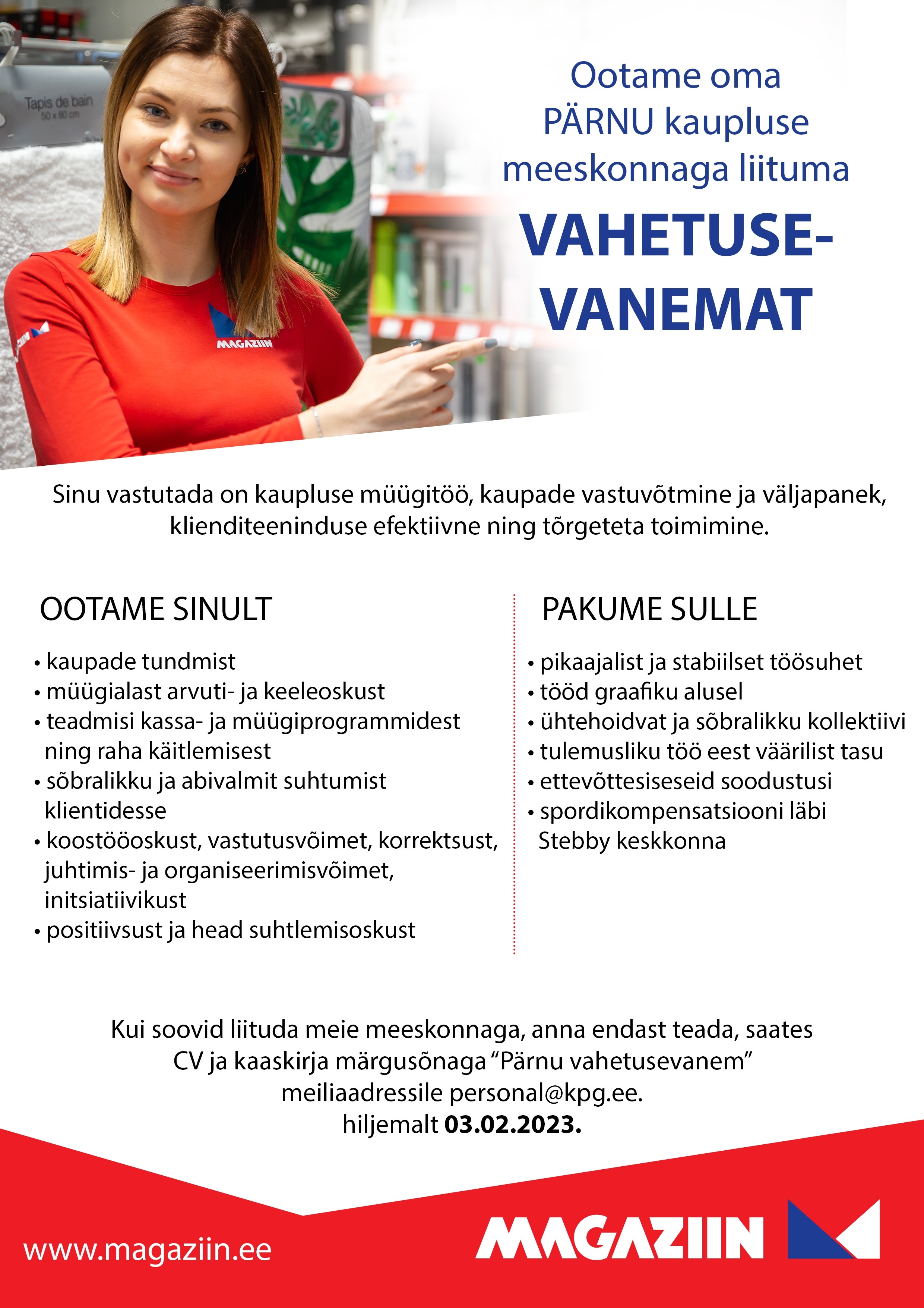 CVKeskus.ee klient Pärnu Magaziin vahetusevanem