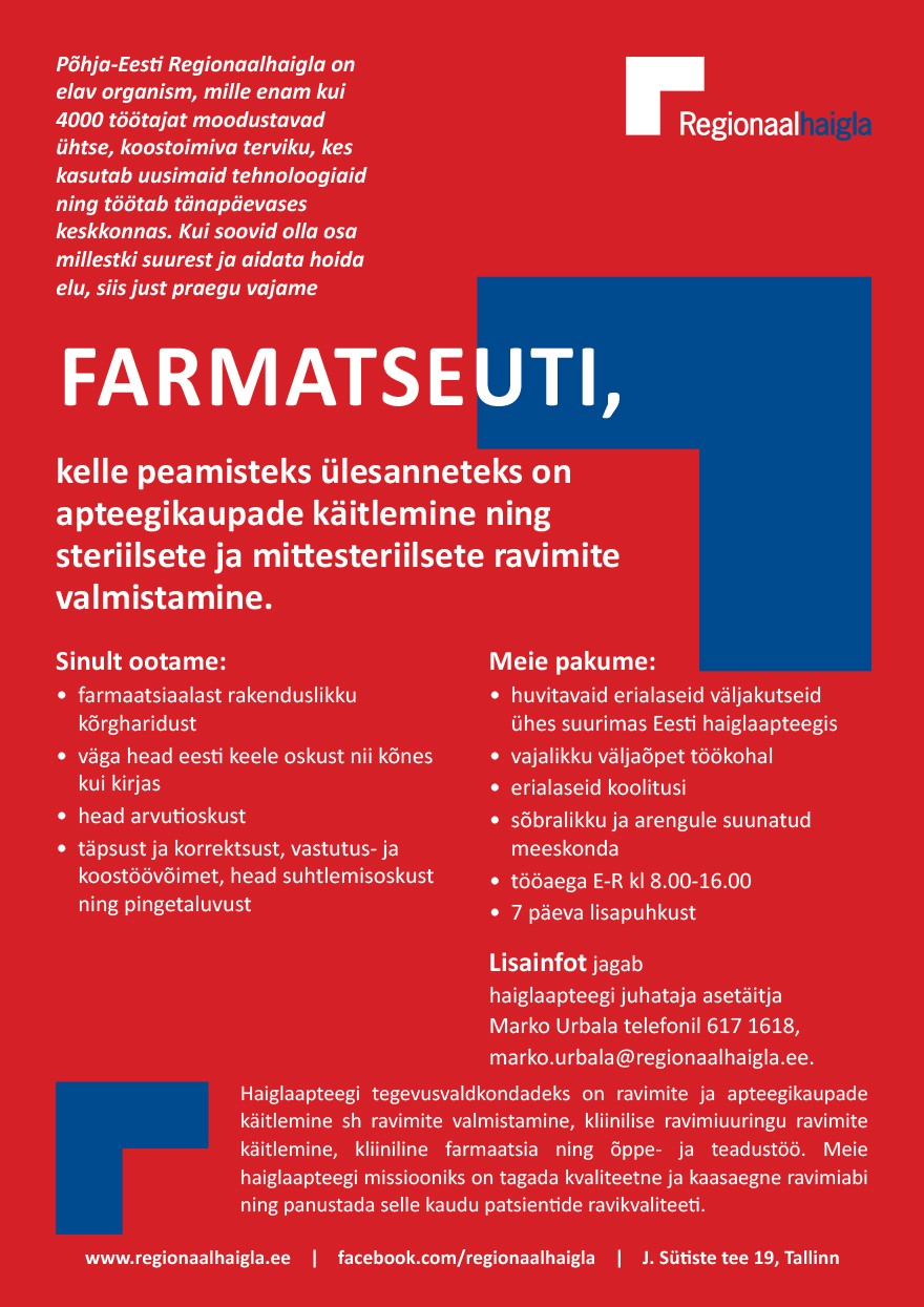 Põhja-Eesti Regionaalhaigla Farmatseut