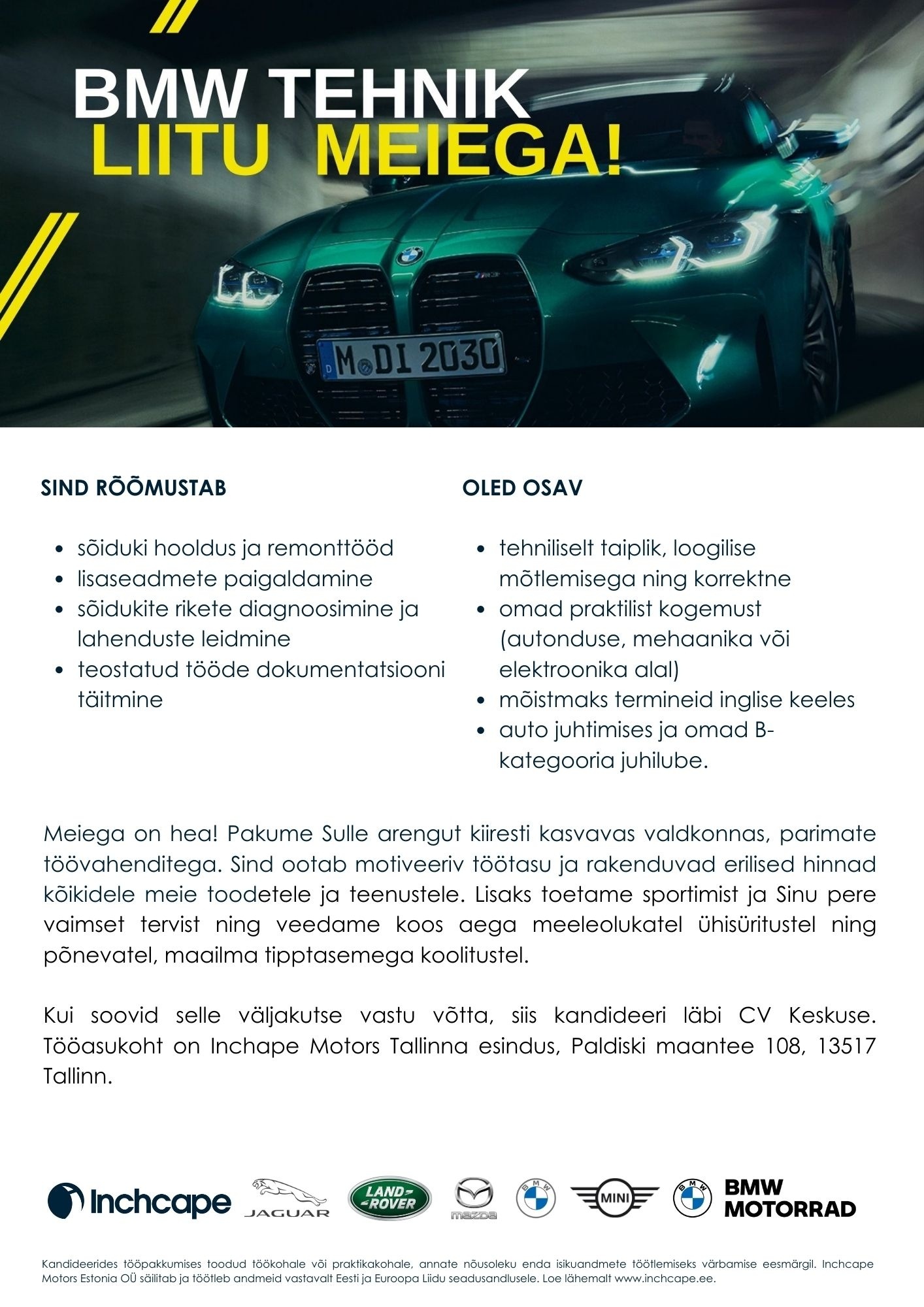 Inchcape Motors Estonia OÜ Tehnik-mehaanik