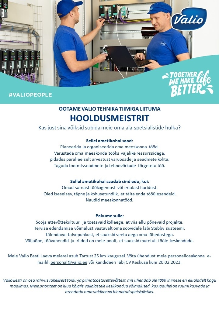 Valio Eesti AS Hooldusmeister