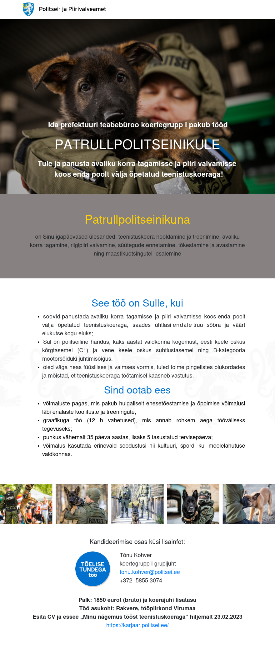 Politsei- ja Piirivalveamet Koertegrupi patrullpolitseinik