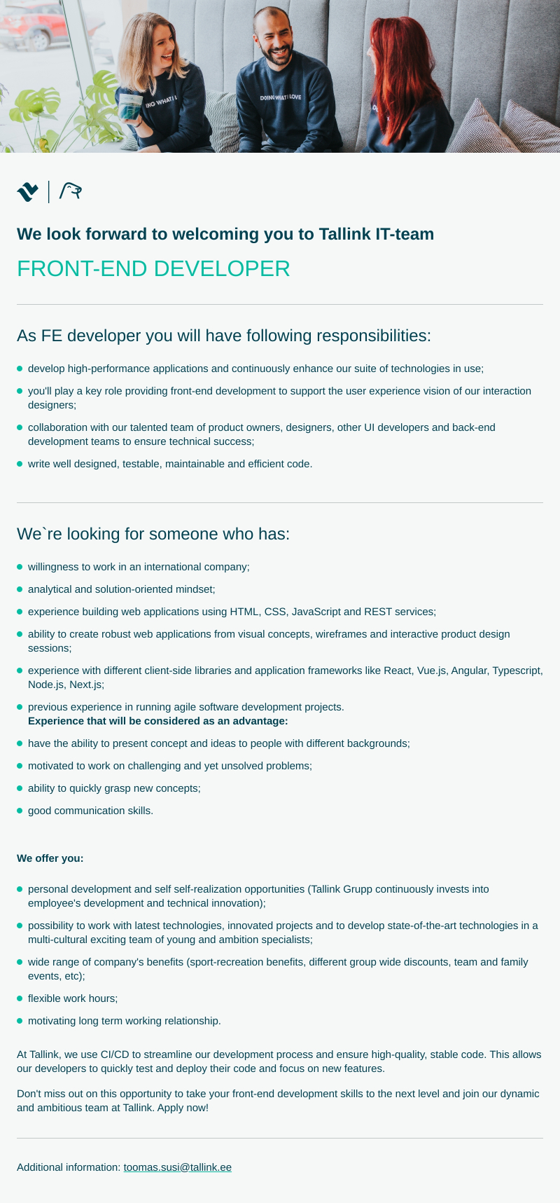 Tallink Grupp AS Front-end developer