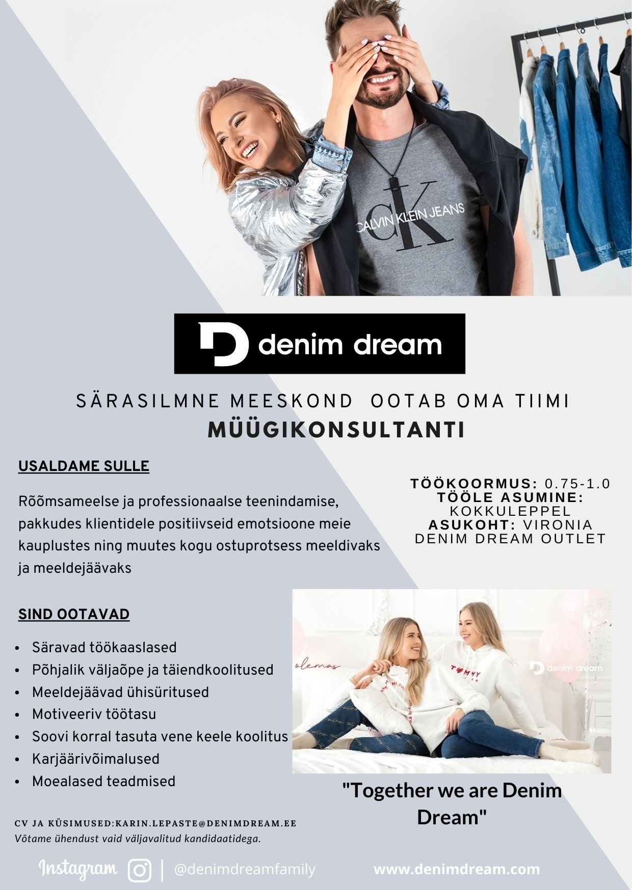 Põldma Kaubanduse AS Müügikonsultant Jõhvi/Kohtla-Järve Denim Dream keti kauplustesse
