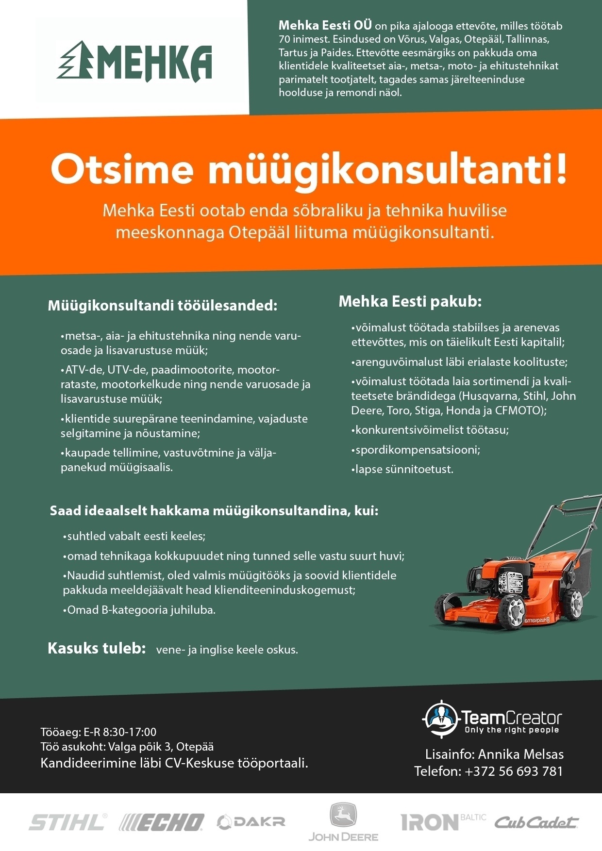 Mehka Eesti OÜ Müügikonsultant